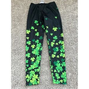 CowCow Womens XL St Patricks Day Shamrock Clover Print Leggings Black‎ Holiday